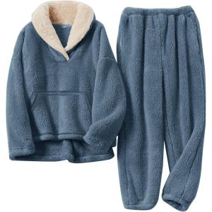 imageFlygo Girls Fuzzy Pants Set Fleece Outfits Winter Flannel Loose Fluffy Pullover Sweatshirt Top Pants SweatsuitNavy