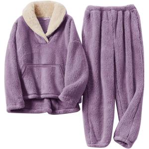 imageFlygo Girls Fuzzy Pants Set Fleece Outfits Winter Flannel Loose Fluffy Pullover Sweatshirt Top Pants SweatsuitPurple