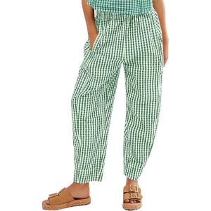 imageFlygo Girls Plaid Wide Leg Pants Gingham Elastic Waist Trousers Cute Print Bottoms with Slant PocketsGreen