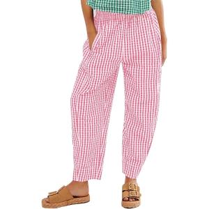 imageFlygo Girls Plaid Wide Leg Pants Gingham Elastic Waist Trousers Cute Print Bottoms with Slant PocketsPink
