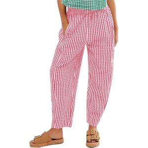 imageFlygo Girls Plaid Wide Leg Pants Gingham Elastic Waist Trousers Cute Print Bottoms with Slant PocketsRed
