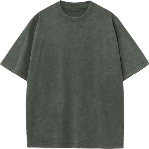 imageFlygo Men Oversized T Shirts Acid Washed Unisex Tee Loose Fit Short Sleeve Casual Streetwear Baggy Basic TopsArmygreen