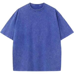 imageFlygo Men Oversized T Shirts Acid Washed Unisex Tee Loose Fit Short Sleeve Casual Streetwear Baggy Basic TopsBlue