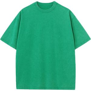 imageFlygo Men Oversized T Shirts Acid Washed Unisex Tee Loose Fit Short Sleeve Casual Streetwear Baggy Basic TopsGreen