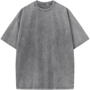 imageFlygo Men Oversized T Shirts Acid Washed Unisex Tee Loose Fit Short Sleeve Casual Streetwear Baggy Basic TopsGrey