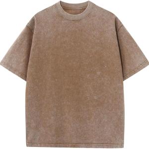 imageFlygo Men Oversized T Shirts Acid Washed Unisex Tee Loose Fit Short Sleeve Casual Streetwear Baggy Basic TopsKhaki