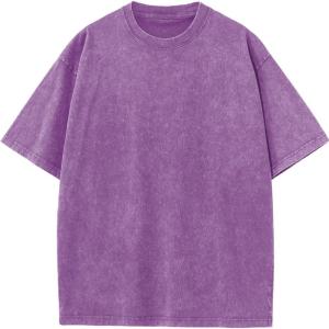 imageFlygo Men Oversized T Shirts Acid Washed Unisex Tee Loose Fit Short Sleeve Casual Streetwear Baggy Basic TopsPurple
