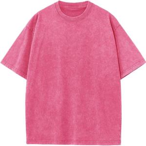imageFlygo Men Oversized T Shirts Acid Washed Unisex Tee Loose Fit Short Sleeve Casual Streetwear Baggy Basic TopsRose