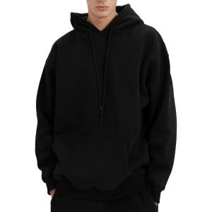 imageFlygo Mens Hoodie Oversized Fleece Pullover Fashion Hoodies Casual Long Sleeve Hooded Sweatshirt StreetwearBlack