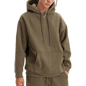 imageFlygo Mens Hoodie Oversized Fleece Pullover Fashion Hoodies Casual Long Sleeve Hooded Sweatshirt StreetwearCoffee