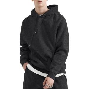 imageFlygo Mens Hoodie Oversized Fleece Pullover Fashion Hoodies Casual Long Sleeve Hooded Sweatshirt StreetwearDark Grey
