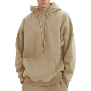 imageFlygo Mens Hoodie Oversized Fleece Pullover Fashion Hoodies Casual Long Sleeve Hooded Sweatshirt StreetwearKhaki