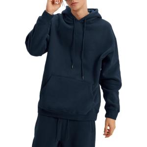 imageFlygo Mens Hoodie Oversized Fleece Pullover Fashion Hoodies Casual Long Sleeve Hooded Sweatshirt StreetwearNavy