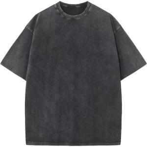 imageFlygo Mens Oversized TShirts Vintage 280G Heavy Cotton Streetwear Short Sleeve Solid Basic Tee Shirt Acid Wash TopsDark Grey