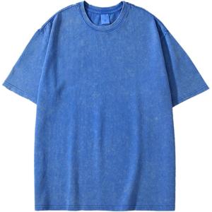 imageFlygo Mens Oversized TShirts Vintage 280G Heavy Cotton Streetwear Short Sleeve Solid Basic Tee Shirt Acid Wash TopsLight Blue