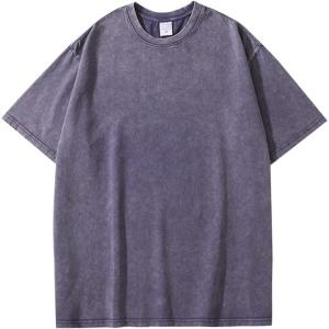 imageFlygo Mens Oversized TShirts Vintage 280G Heavy Cotton Streetwear Short Sleeve Solid Basic Tee Shirt Acid Wash TopsPurple