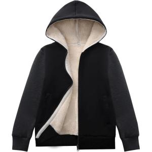 imageFlygo Unisex Boys Girls Fleece Jacket Hoodie Sherpa Lined Zip Up Hooded Sweatshirt Kids Winter JacketsBlack Grey
