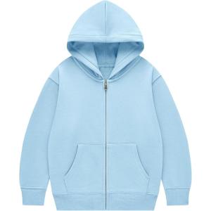 imageFlygo Unisex Boys Girls Hoodie Sweatshirt Full Zip Up Casual Long Sleeve Solid Jacket Kids Lightweight Outwear with PocketsBlue