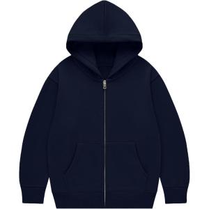 imageFlygo Unisex Boys Girls Hoodie Sweatshirt Full Zip Up Casual Long Sleeve Solid Jacket Kids Lightweight Outwear with PocketsNavy