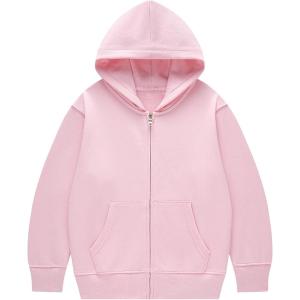 imageFlygo Unisex Boys Girls Hoodie Sweatshirt Full Zip Up Casual Long Sleeve Solid Jacket Kids Lightweight Outwear with PocketsPink