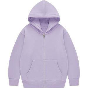 imageFlygo Unisex Boys Girls Hoodie Sweatshirt Full Zip Up Casual Long Sleeve Solid Jacket Kids Lightweight Outwear with PocketsPurple
