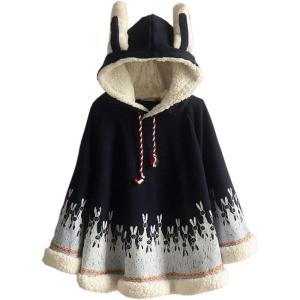 imageFlygo Women Girls Cute Fleece Lined Hooded Cape Poncho Cloak Coat Animal Printed02 Dark Blue
