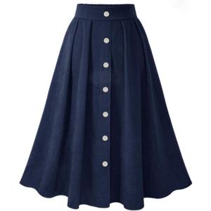 imageFlygo Womens Casual Elastic Waist Flared Pleated A Line Maxi Long SkirtNavy