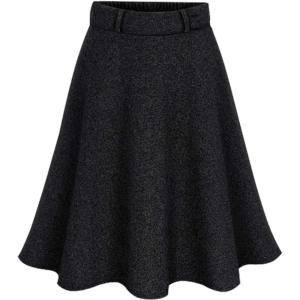 imageFlygo Womens Casual Elastic Waist Wool ALine Flare Knee Length SkirtBlack