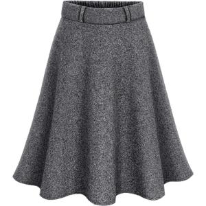 imageFlygo Womens Casual Elastic Waist Wool ALine Flare Knee Length SkirtGrey