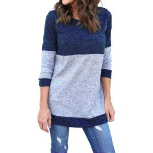 imageFlygo Womens Casual Long Sleeve Crewneck Tunics T Shirt TopsBlue