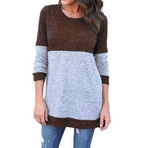imageFlygo Womens Casual Long Sleeve Crewneck Tunics T Shirt TopsCoffee