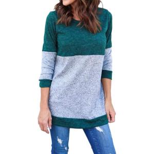 imageFlygo Womens Casual Long Sleeve Crewneck Tunics T Shirt TopsGreen