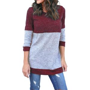 imageFlygo Womens Casual Long Sleeve Crewneck Tunics T Shirt TopsWine Red
