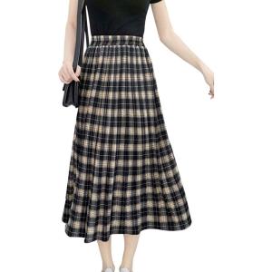 imageFlygo Womens Casual Summer High Waisted A Line Pleated Long SkirtBlack