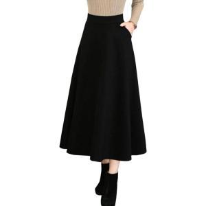 imageFlygo Womens Flared Skinny High Waisted ALine Mid Long SkirtBlack