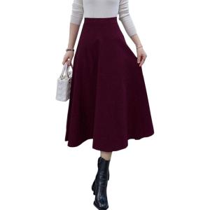 imageFlygo Womens Flared Skinny High Waisted ALine Mid Long SkirtWine Red