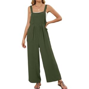 imageFlygo Womens Overalls Loose Fit Wide Leg Jumpsuits 2025 Summer Casual Rompers Jumper with PocketsArmy Green