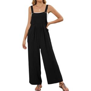 imageFlygo Womens Overalls Loose Fit Wide Leg Jumpsuits 2025 Summer Casual Rompers Jumper with PocketsBlack