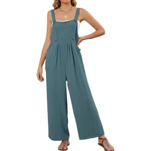 imageFlygo Womens Overalls Loose Fit Wide Leg Jumpsuits 2025 Summer Casual Rompers Jumper with PocketsBlue Grey