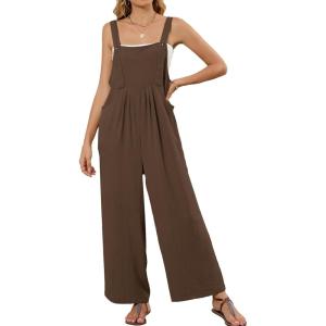 imageFlygo Womens Overalls Loose Fit Wide Leg Jumpsuits 2025 Summer Casual Rompers Jumper with PocketsCocoa Brown