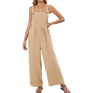 imageFlygo Womens Overalls Loose Fit Wide Leg Jumpsuits 2025 Summer Casual Rompers Jumper with PocketsKhaki