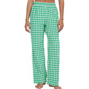 imageFlygo Womens Pajama Pants Wide Leg Gingham Lounge Pants Plaid Cotton Pajama Bottoms with PocketsGreen