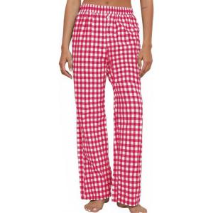 imageFlygo Womens Pajama Pants Wide Leg Gingham Lounge Pants Plaid Cotton Pajama Bottoms with PocketsRed