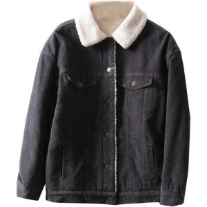 imageFlygo Womens Single Breasted Sherpa Fleece Lined Fur Collar Corduroy JacketDark Grey
