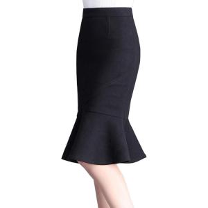 imageFlygo Womens Trendy Wool Blend Mermaid Skirt Midi Tail Pencil SkirtsBlack