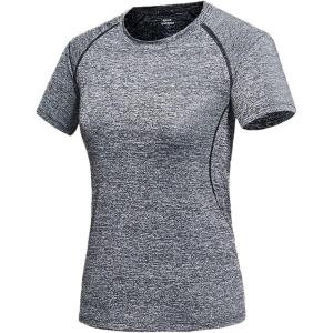 imageFlygo Womens Workout Shirt Quick Dry Running Yoga Base Layer Tee TShirtDark Grey