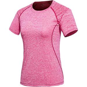 imageFlygo Womens Workout Shirt Quick Dry Running Yoga Base Layer Tee TShirtRose Red