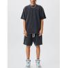 imageFlygo Mens Sweat Shorts Athletic Acid Washed Cotton Gym Short Elastic Waist Drawstring Workout Jogger Pants with PocketsBlack