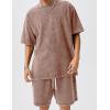 imageFlygo Mens Sweat Shorts Athletic Acid Washed Cotton Gym Short Elastic Waist Drawstring Workout Jogger Pants with PocketsKhaki