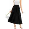 imageFlygo Pleated Skirts for Women Elastic High Waist ALine Midi Skirt Casual Flowy Swing Pleated SkirtBlack
